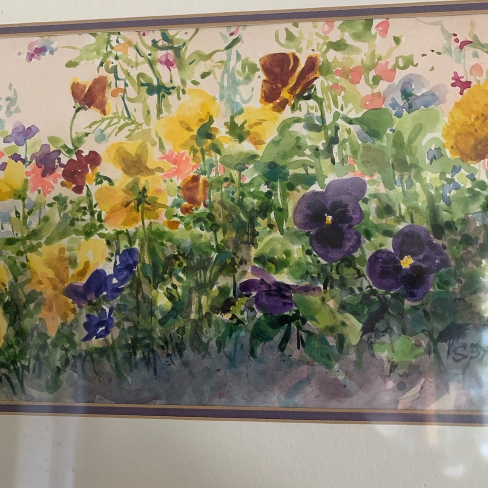 Vibrant Floral Watercolor Matted in Gold Frame and Signed By Artist 14” x 21” - Picture 2 of 10